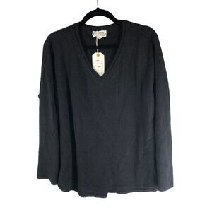 Loveriche Womens V-Neck Long Sleeve Top Waffle Knit Back Size M